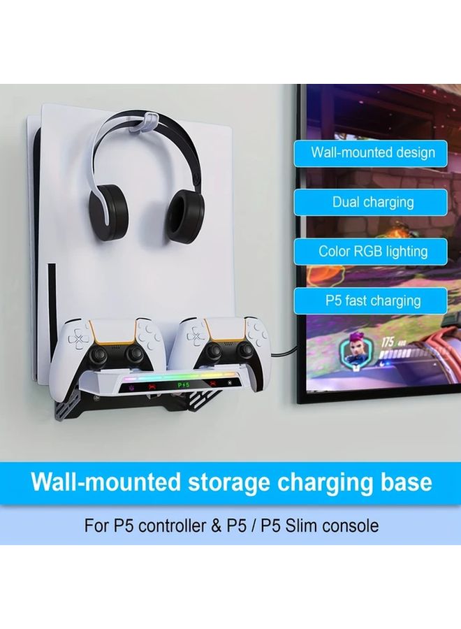 Yzc 505 حامل جدار PS5 مع شاحن مزدوج وحامل سماعات RGB إعداد الألعاب - Image 3